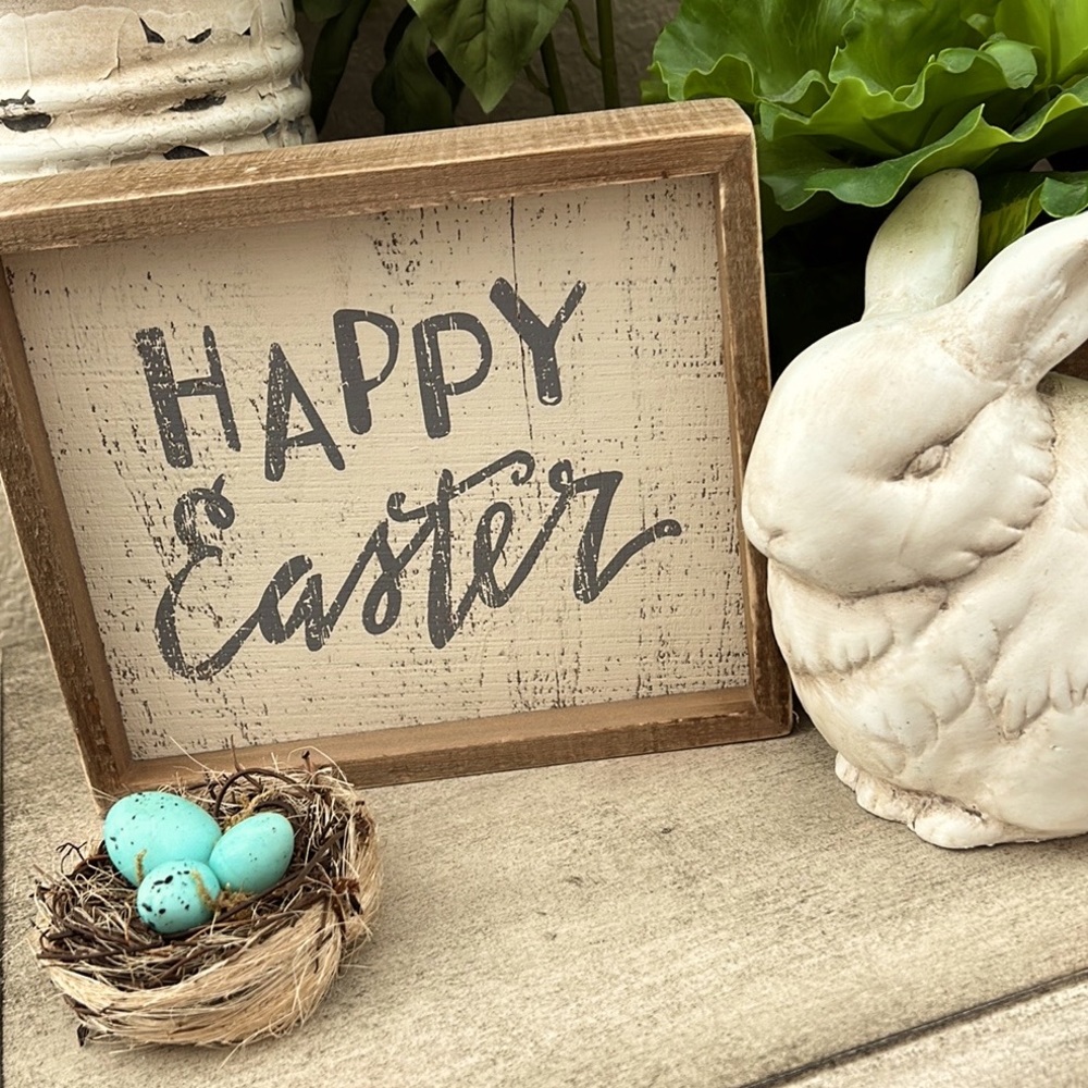 Rustic Farmhouse Boho Cottage neutral Easter sign with distressed details